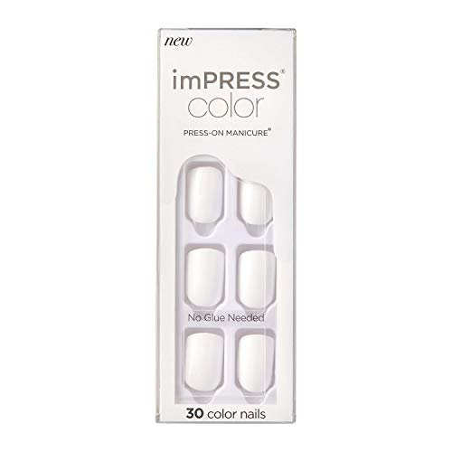 KISS imPRESS No Glue Mani Press On Nails, Color, 'Frosting', White, Short Size, Squoval Shape, Includes 30 Nails, Prep Pad, Instructions Sheet, 1 Manicure Stick, 1 Mini File