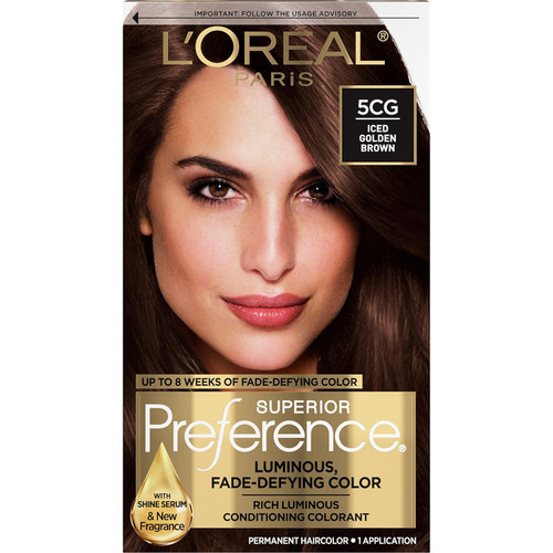L'Oreal Paris Superior Preference Fade-Defying + Shine Permanent Hair Color, 5CG Iced Golden Brown, Pack of 1, Hair Dye L'Oreal Paris Superior Preference Fade-Defying + Shine Permanent Hair Color, 5CG Iced Golden Brown, Pack of 1, Hair Dye
