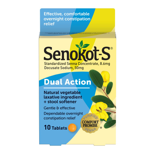 Senokot-S Dual Action Stool Softener Plus Senna Tablets, Natural Laxative with Docusate Sodium for Constipation Relief, 10 count Senokot-S Dual Action Stool Softener Plus Senna Tablets, Natural Laxative with Docusate Sodium for Constipation Relief, 10 count