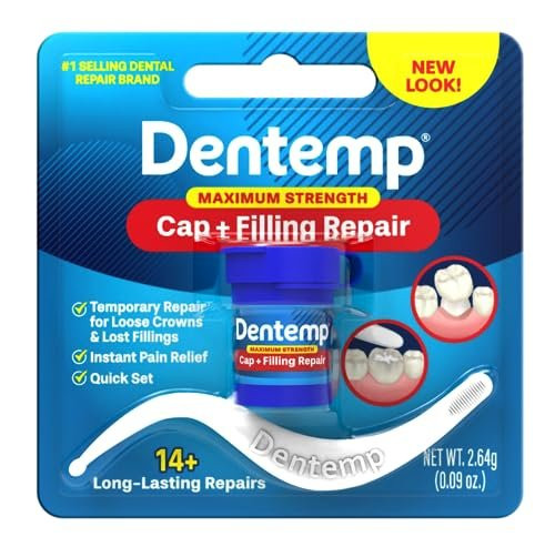 Dentemp Maximum Strength Loose Cap and Lost Filling Repair - Dental Repair Kit for Instant Pain Relief (Pack of 1) Dentemp Maximum Strength Loose Cap and Lost Filling Repair - Dental Repair Kit for Instant Pain Relief (Pack of 1)