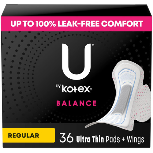 U by Kotex Balance Ultra Thin Pads with Wings, Regular Absorbency, 36 Count (Packaging May Vary) U by Kotex Balance Ultra Thin Pads with Wings, Regular Absorbency, 36 Count (Packaging May Vary)