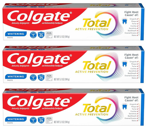 Colgate Total Whitening Toothpaste 3-Pack 5.1oz Each | 24-Hr Protection