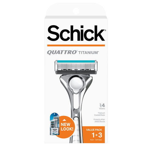 Schick Quattro Titanium Razor — Schick Quattro, Quattro Razor, Titanium Razor with 3 Refill Blades Schick Quattro Titanium Razor — Schick Quattro, Quattro Razor, Titanium Razor with 3 Refill Blades