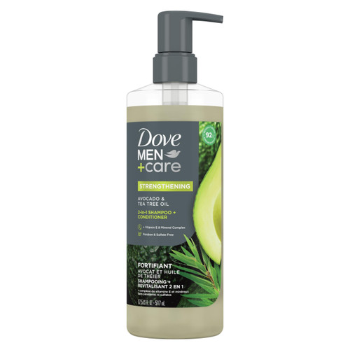 Dove Men+Care 2-in-1 Shampoo + Conditioner Avocado & Tea Tree Oil for Strengthening Hair, with Vitamin E & Mineral Complex, 17.5 oz Dove Men+Care 2-in-1 Shampoo + Conditioner Avocado & Tea Tree Oil for Strengthening Hair, with Vitamin E & Mineral Complex, 17.5 oz