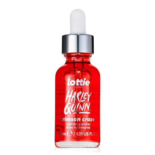 Lottie London x Harley Quinn Crimson Craze Primer, Hydrating crimson serum-primer that grips makeup for long-wear for a dewy glow finish Lottie London x Harley Quinn Crimson Craze Primer, Hydrating crimson serum-primer that grips makeup for long-wear for a dewy glow finish