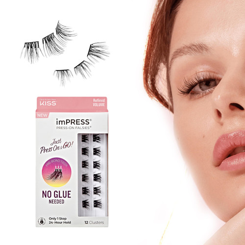 KISS imPRESS Falsies Press On Self Adhesive Eyelashes, 12mm - 14mm Glam Volume Press On Lashes, Black, No Glue Needed, Invisible Band, 12 Lash Clusters - Lavish KISS imPRESS Falsies Press On Self Adhesive Eyelashes, 12mm - 14mm Glam Volume Press On Lashes, Black, No Glue Needed, Invisible Band, 12 Lash Clusters - Lavish