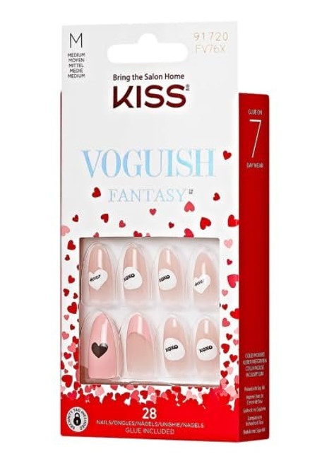 KISS Salon Acrylic French Color, "Red Roses", Pink/White, Medium Size, Almond Shape, Includes 28 Nails, 2G Glue, 1 Manicure Stick, 1 Mini File KISS Salon Acrylic French Color, "Red Roses", Pink/White, Medium Size, Almond Shape, Includes 28 Nails, 2G Glue, 1 Manicure Stick, 1 Mini File