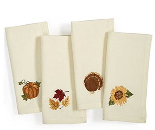 Homewear Harvest Table Linens, 4 Pack of Embroidered White Napkins