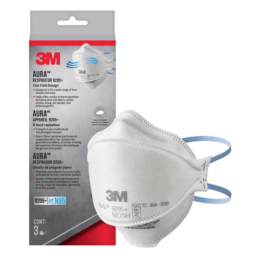 3M Aura Particulate Respirator 9205+ N95, Lightweight, 3 Panel Designed Helps Provide Comfortable and Convenient Respiratory Protection, 3-Pack 3M Aura Particulate Respirator 9205+ N95, Lightweight, 3 Panel Designed Helps Provide Comfortable and Convenient Respiratory Protection, 3-Pack