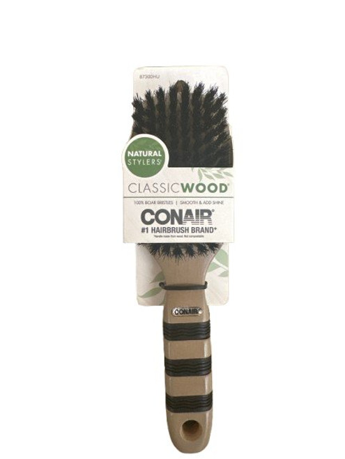 Conair Classic Wood Hairbrush – 100% Boar Bristles for Smooth, Shiny Hair