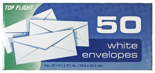 Top Flight #10 Boxed Envelopes, White, 50 Pack Top Flight #10 Boxed Envelopes, White, 50 Pack