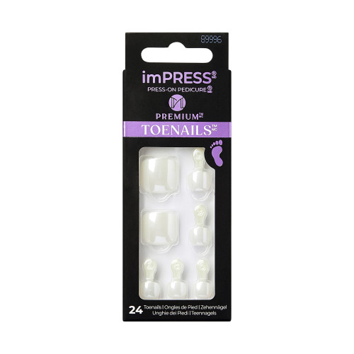 KISS imPRESS No Glue Pedi Press-On Toenails, White Nails with Pearl, Squoval Shape, Includes 24 Nails, Prep Pad, 1 Manicure Stick, 1 Mini File KISS imPRESS No Glue Pedi Press-On Toenails, White Nails with Pearl, Squoval Shape, Includes 24 Nails, Prep Pad, 1 Manicure Stick, 1 Mini File