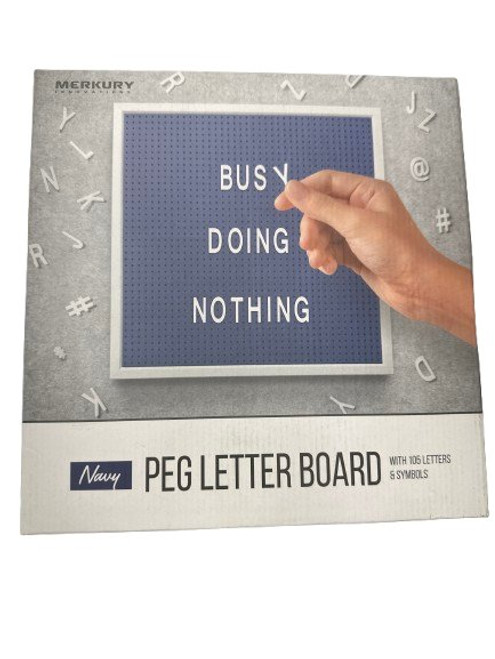 Merkury Peg Letter Board Navy 8.5x8.5 w/ 105 Letters & Symbols Home Office Decor