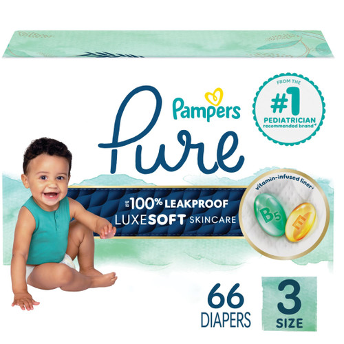 Pampers Pure Protection Baby Diapers, Size 3 (16-28 lbs), 66 Count, Up to 100% Leakproof, Premium Plant-based Skin Protection, Hypoallergenic Soft Diapers Pampers Pure Protection Baby Diapers, Size 3 (16-28 lbs), 66 Count, Up to 100% Leakproof, Premium Plant-based Skin Protection, Hypoallergenic Soft Diapers