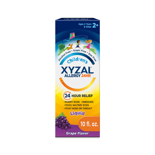 Xyzal Children's 24 Hour Allergy Relief Medicine for Kids, Levocetirizine Dihydrochloride Liquid Antihistamine, Grape, 10 Fl. oz.