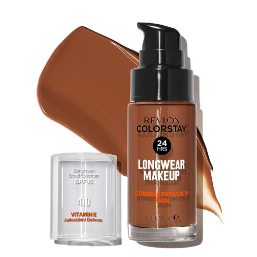 Revlon Liquid Foundation, ColorStay Face Makeup for Combination & Oily Skin, SPF 15, Medium-Full Coverage with Matte Finish, Cappuccino (410), 1.0 oz Revlon Liquid Foundation, ColorStay Face Makeup for Combination & Oily Skin, SPF 15, Medium-Full Coverage with Matte Finish, Cappuccino (410), 1.0 oz