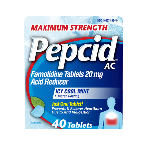 Pepcid AC Maximum Strength Heartburn Relief Tablets, OTC Medicine Prevents & Relieves Heartburn Due to Acid Indigestion & Sour Stomach, 20mg Famotidine Acid Reducer, ICY Cool Mint, 40 ct Pepcid AC Maximum Strength Heartburn Relief Tablets, OTC Medicine Prevents & Relieves Heartburn Due to Acid Indigestion & Sour Stomach, 20mg Famotidine Acid Reducer, ICY Cool Mint, 40 ct