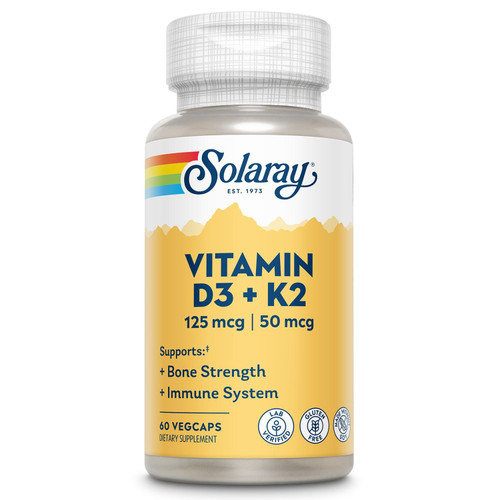 SOLARAY Vitamin D3 K2 - Bone Health and Immune Support Supplement - with 5000 IU Vitamin D as VIT D3 and 50 mcg Vitamin K2 as Menoquinone MK7, Made Without Soy, 60-Day Guarantee, 60 Serv, 60 VegCaps SOLARAY Vitamin D3 K2 - Bone Health and Immune Support Supplement - with 5000 IU Vitamin D as VIT D3 and 50 mcg Vitamin K2 as Menoquinone MK7, Made Without Soy, 60-Day Guarantee, 60 Serv, 60 VegCaps