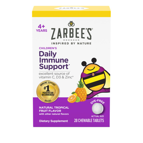 Zarbee's Kids Immune Support, Vitamin C, D & Zinc Daily Immunity Vitamins for Children 4+ Years, Natural Tropical Fruit Flavor, 28 Chewable Tablets Zarbee's Kids Immune Support, Vitamin C, D & Zinc Daily Immunity Vitamins for Children 4+ Years, Natural Tropical Fruit Flavor, 28 Chewable Tablets