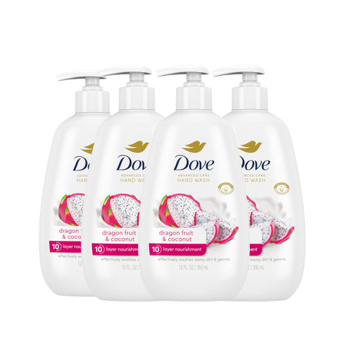 Dove Advanced Care Hand Wash 4 Count for Effectively Washing Away Dirt & Germs, Dragonfruit & Coconut with 10-Layer Nourishment Dove Advanced Care Hand Wash 4 Count for Effectively Washing Away Dirt & Germs, Dragonfruit & Coconut with 10-Layer Nourishment