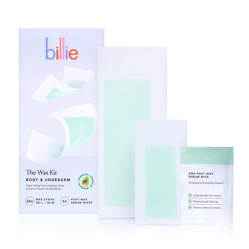 Billie Wax Kit - Body & Underarm - Easy & Convenient - No Heat - Made With Aloe & Avocado Oil - Vegan Soft-Gel - 36 wax strips - 6 post-wax serum wipes Billie Wax Kit - Body & Underarm - Easy & Convenient - No Heat - Made With Aloe & Avocado Oil - Vegan Soft-Gel - 36 wax strips - 6 post-wax serum wipes