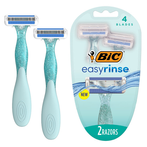 BIC EasyRinse Anti-Clogging Women's Disposable Razors for a Smoother Shave With Less Irritation*, Easy Rinse Shaving Razors With 4 Blades, 2 Count BIC EasyRinse Anti-Clogging Women's Disposable Razors for a Smoother Shave With Less Irritation*, Easy Rinse Shaving Razors With 4 Blades, 2 Count