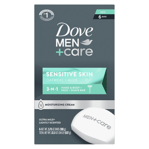 DOVE MEN + CARE Hand & Body Face + Shave Bar Sensitive Skin 6 Count for sensitive skin 3.75 oz DOVE MEN + CARE Hand & Body Face + Shave Bar Sensitive Skin 6 Count for sensitive skin 3.75 oz