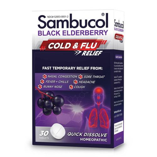 Sambucol Cold and Flu Relief Tablets - Homeopathic Cold Medicine, Remedy for Adults, Black Elderberry for Colds, Zinc Remedy - 30 Count Sambucol Cold and Flu Relief Tablets - Homeopathic Cold Medicine, Remedy for Adults, Black Elderberry for Colds, Zinc Remedy - 30 Count