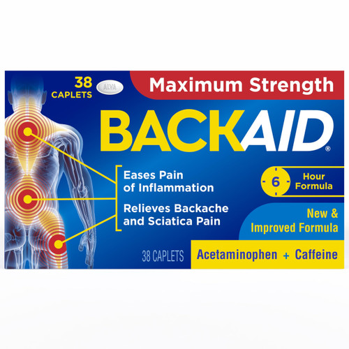 Backaid Maximum Strength Aspirin-Free Pain Relief from Backache, Sciatica and Leg Pain, Powerful Combination, Long-Lasting 6 Hour Formula, 38 Count Backaid Maximum Strength Aspirin-Free Pain Relief from Backache, Sciatica and Leg Pain, Powerful Combination, Long-Lasting 6 Hour Formula, 38 Count