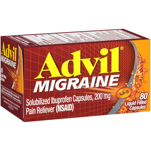 Advil Migraine Pain Reliever, Solubilized Ibuprofen 200mg, 80 Count, Liquid Filled Capsules, Powerful Migraine Relief Advil Migraine Pain Reliever, Solubilized Ibuprofen 200mg, 80 Count, Liquid Filled Capsules, Powerful Migraine Relief