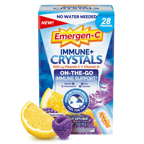 Emergen-C Immune Plus Crystals, On-The-Go Immune Support Supplement with Vitamin C, Vitamin D, B Vitamins, Zinc and Manganese, Berry Lemonade, Back to School Essentials - 28 Stick Packs Emergen-C Immune Plus Crystals, On-The-Go Immune Support Supplement with Vitamin C, Vitamin D, B Vitamins, Zinc and Manganese, Berry Lemonade, Back to School Essentials - 28 Stick Packs
