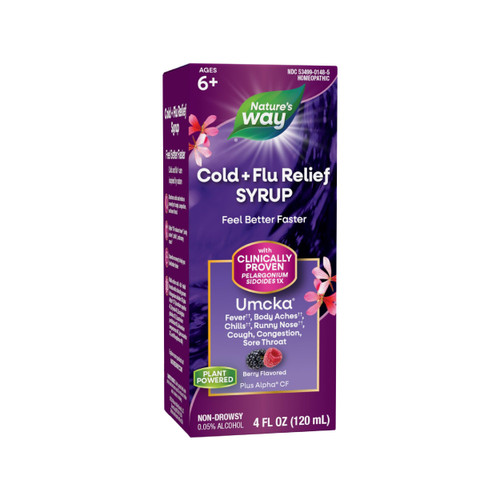 Nature's Way Cold+Flu Relief Syrup, Umcka, Fever*, Sore Throat, Cough, Congestion, Body Aches*, Homeopathic, Phenylephrine Free, 0.05% Alcohol, Berry Flavored, 4 Fl Oz (Packaging May Vary) Nature's Way Cold+Flu Relief Syrup, Umcka, Fever*, Sore Throat, Cough, Congestion, Body Aches*, Homeopathic, Phenylephrine Free, 0.05% Alcohol, Berry Flavored, 4 Fl Oz (Packaging May Vary)