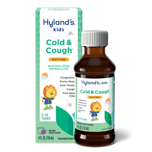 Hyland's Kids Cold and Cough, Daytime Grape Flavor Cough Syrup Medicine for Kids Ages 2 and up, Decongestant, Sore Throat Relief, Natural Treatment for Common Cold Symptoms, 4 Fl Oz Hyland's Kids Cold and Cough, Daytime Grape Flavor Cough Syrup Medicine for Kids Ages 2 and up, Decongestant, Sore Throat Relief, Natural Treatment for Common Cold Symptoms, 4 Fl Oz