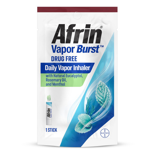 Afrin New Vapor Burst, On-The-Go Daily Inhaler, 100% Drug Free, Infused with Natural Eucalyptol, Rosemary Oil, and Menthol 0.8 mL Afrin New Vapor Burst, On-The-Go Daily Inhaler, 100% Drug Free, Infused with Natural Eucalyptol, Rosemary Oil, and Menthol 0.8 mL