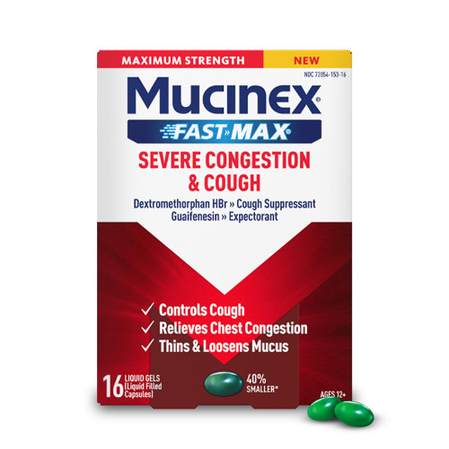 Mucinex Fast-Max Severe Congestion & Cough, Maximum Strength Dextromethorphan HBr Cough Medicine for Adults, Guaifenesin Expectorant for Excess Mucus Relief, 16 Liquid Gels Mucinex Fast-Max Severe Congestion & Cough, Maximum Strength Dextromethorphan HBr Cough Medicine for Adults, Guaifenesin Expectorant for Excess Mucus Relief, 16 Liquid Gels