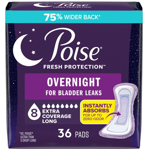 Poise Overnight Incontinence & Postpartum Pads for Bladder Leaks, 8 Drop Extra Coverage, 36 Count Poise Overnight Incontinence & Postpartum Pads for Bladder Leaks, 8 Drop Extra Coverage, 36 Count