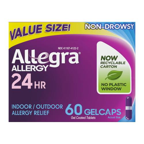 Allegra Adult 24-Hour Allergy Relief Gelcaps, Non-Drowsy Indoor and Outdoor Allergy Medicine, 180 mg Fexofenadine HCI Antihistamine Pill, 60-Count Allegra Adult 24-Hour Allergy Relief Gelcaps, Non-Drowsy Indoor and Outdoor Allergy Medicine, 180 mg Fexofenadine HCI Antihistamine Pill, 60-Count
