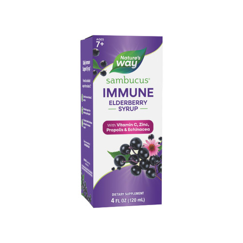 Nature's Way Sambucus Elderberry Immune Syrup, Elderberry extract Vitamin C and Zinc with Propolis & Echinacea for Immune Support*, Gluten Free, Vegetarian, 4 Fl Oz Nature's Way Sambucus Elderberry Immune Syrup, Elderberry extract Vitamin C and Zinc with Propolis & Echinacea for Immune Support*, Gluten Free, Vegetarian, 4 Fl Oz