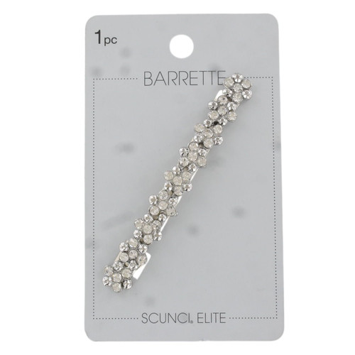 Scunci Elite Rhinestone Flower Barrette – Sparkling Silver-Tone Hair Clip for Women and Girls, Elegant Floral Design, 1-Piece