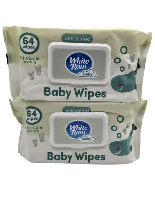 White Rain Unscented Baby Wipes, 64 Wipes Each (Pack Of 2)