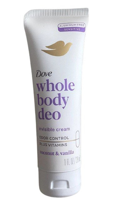 Dove Whole Body Deo Aluminum Free Invisible Cream Coconut & Vanilla Travel 1 Oz