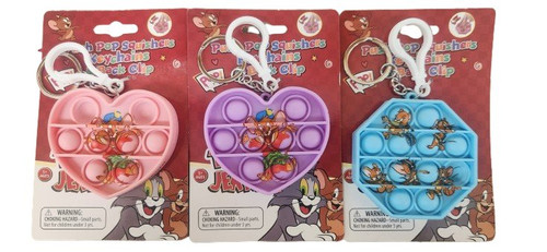 Tom & Jerry, Push Pop Squishers, Key Chain & Back Clip (Pack Of 3)
