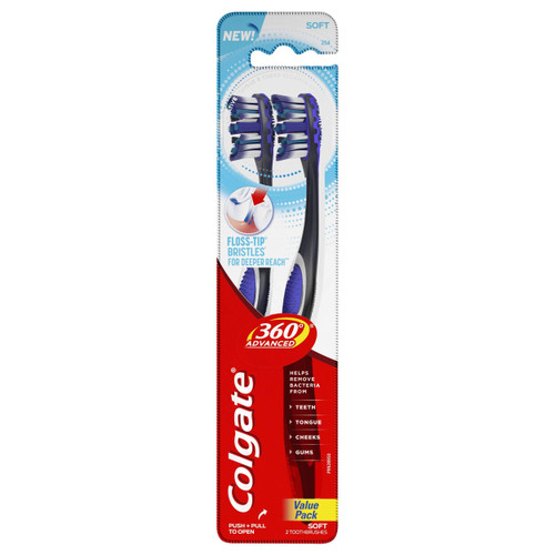 Colgate 360 Total Advanced Floss-Tip Slim Toothbrush, Soft - 2 Count