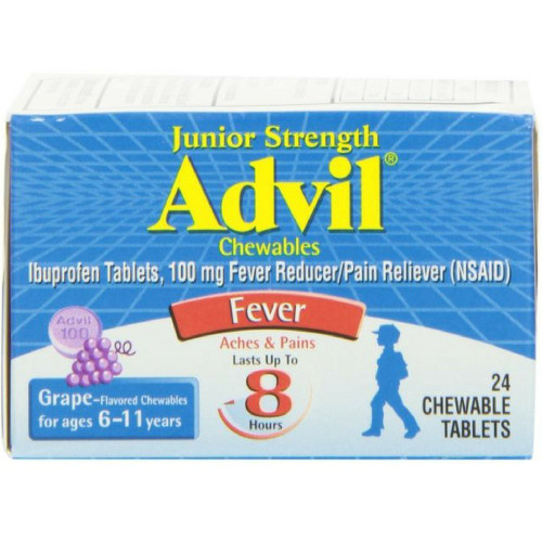 Advil Junior Strength Chewable Ibuprofen Pain Reliever and Fever Reducer, Children's Ibuprofen for Pain Relief, Grape - 24 Count (Pack of 2)