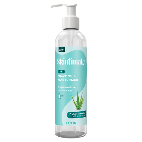 Skintimate 2-in-1 Shave Oil & Moisturizer, Fragrance Free, 7.3oz | Shaving Oil, After Shave for Women Bikini Area Moisturizer with Vitamin E and Aloe, Shaving Cream Alternative, 7.3 fl oz