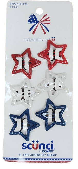 Scunci Red, White & Blue Snap Clips 6 Pcs (Pack Of 1)