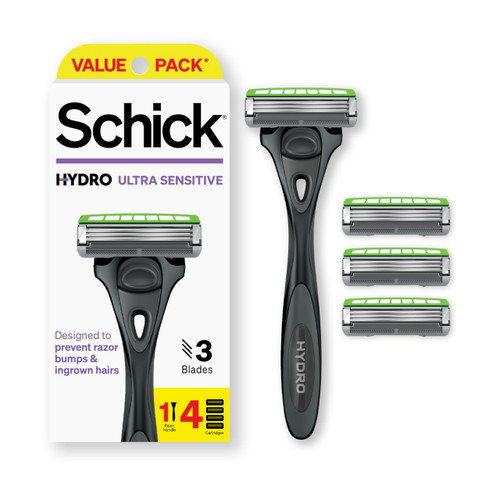 Schick Hydro Ultra Sensitive Razors for Men | 3-Blade Mens Razors for Shaving Sensitive Skin, 1 Mens Razor Handle with 4 Razor Blades Refills