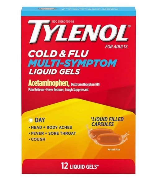 Tylenol Daytime Cold & Flu Multi-Symptom 12 Liquid Gels, Cold & Flu Relief