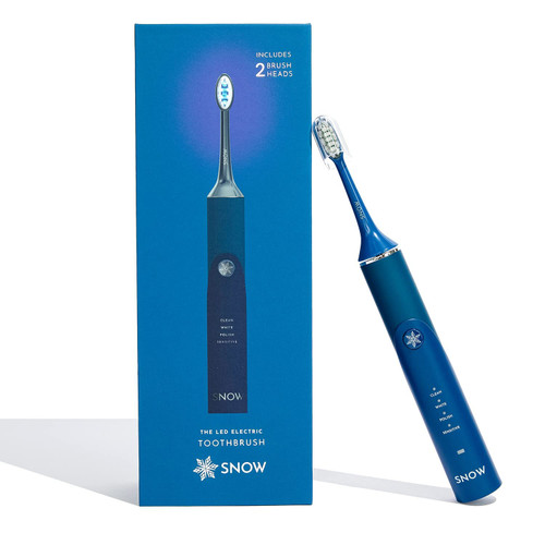 SNOW Electric Toothbrush with Sonic Technology - LED Whitening - 2 LED Brush Heads & 4 Brushing Modes - Rechargeable Automatic Toothbrush for Adults with Built-in Timer - Gen 1 Polar Blue