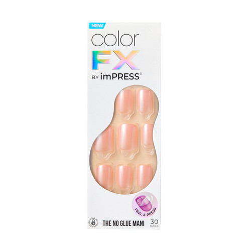 KISS imPRESS No Glue Mani Press On Nails, Color FX, 'The Weekends', Light Pink, Short Size, Squoval Shape, Includes 30 Nails, Prep Pad, Instructions Sheet, 1 Manicure Stick, 1 Mini File